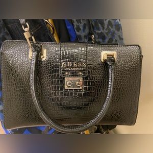 Guess Black Patent Faux Croc Purse.